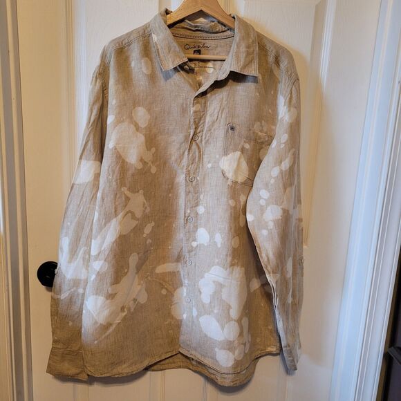 Quiksilver Other - Quiksilver Shirt Mens XXL Tan Linen Tie Dye Bleached Y2K Long Sleeve Beach